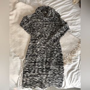 Black and cream turtleneck sweater dress